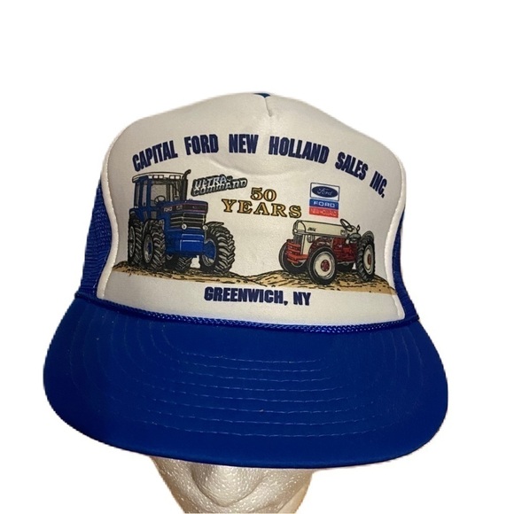 Vintage Other - Vintage Ford New Holland Tractor Puffy Trucker Hat SnapBack Mesh Blue White
